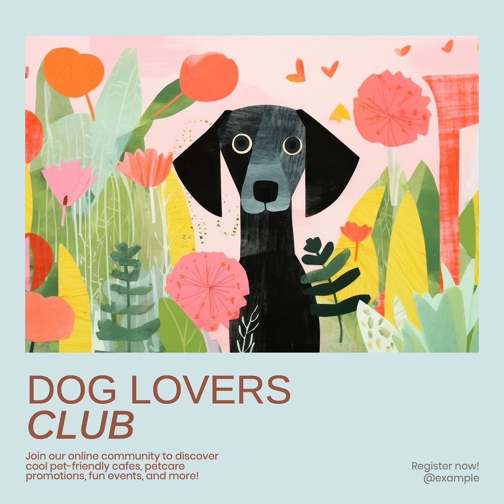 Dog lovers club Instagram post template, editable text