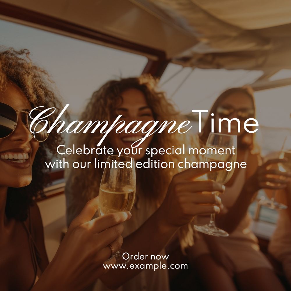 Champagne time Instagram post template, editable text