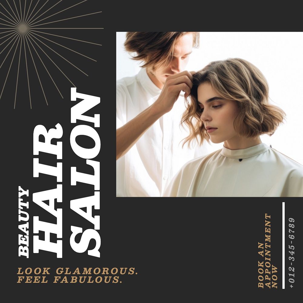 Hair salon Instagram post template, editable text