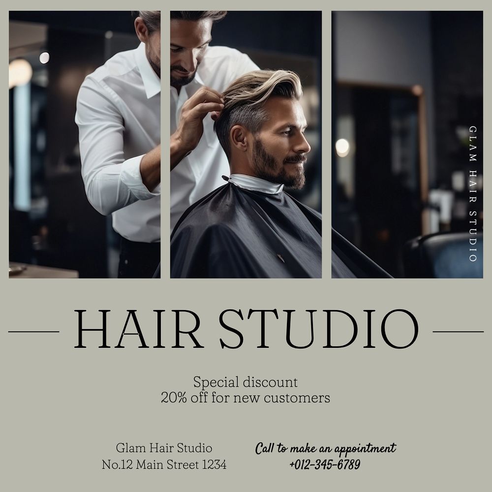 Hair studio Instagram post template, editable text