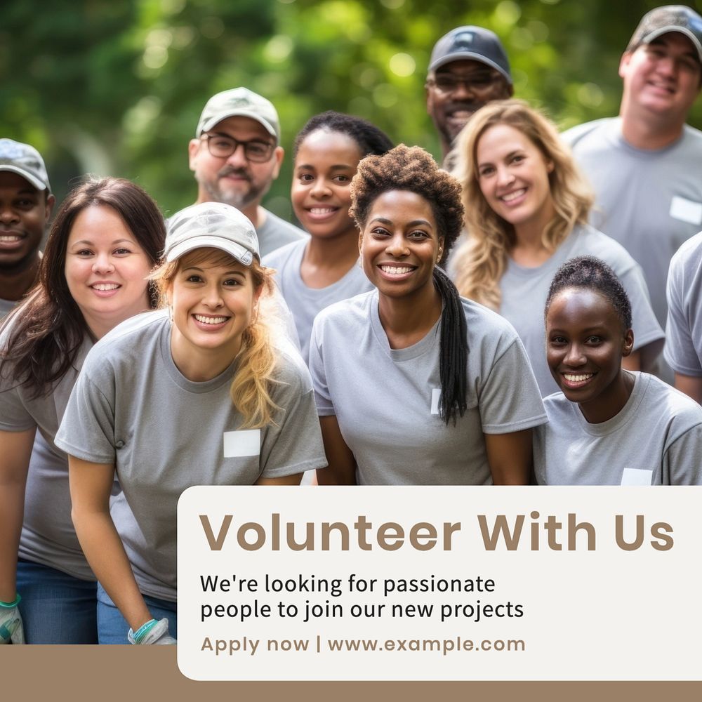 Volunteer with us Instagram post template, editable text