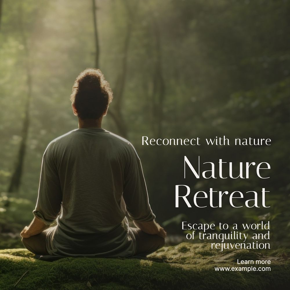 Nature retreat Instagram post template, editable text