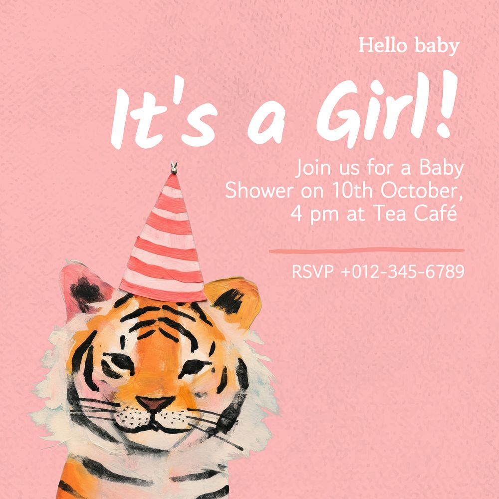 Baby shower Instagram post template, editable text