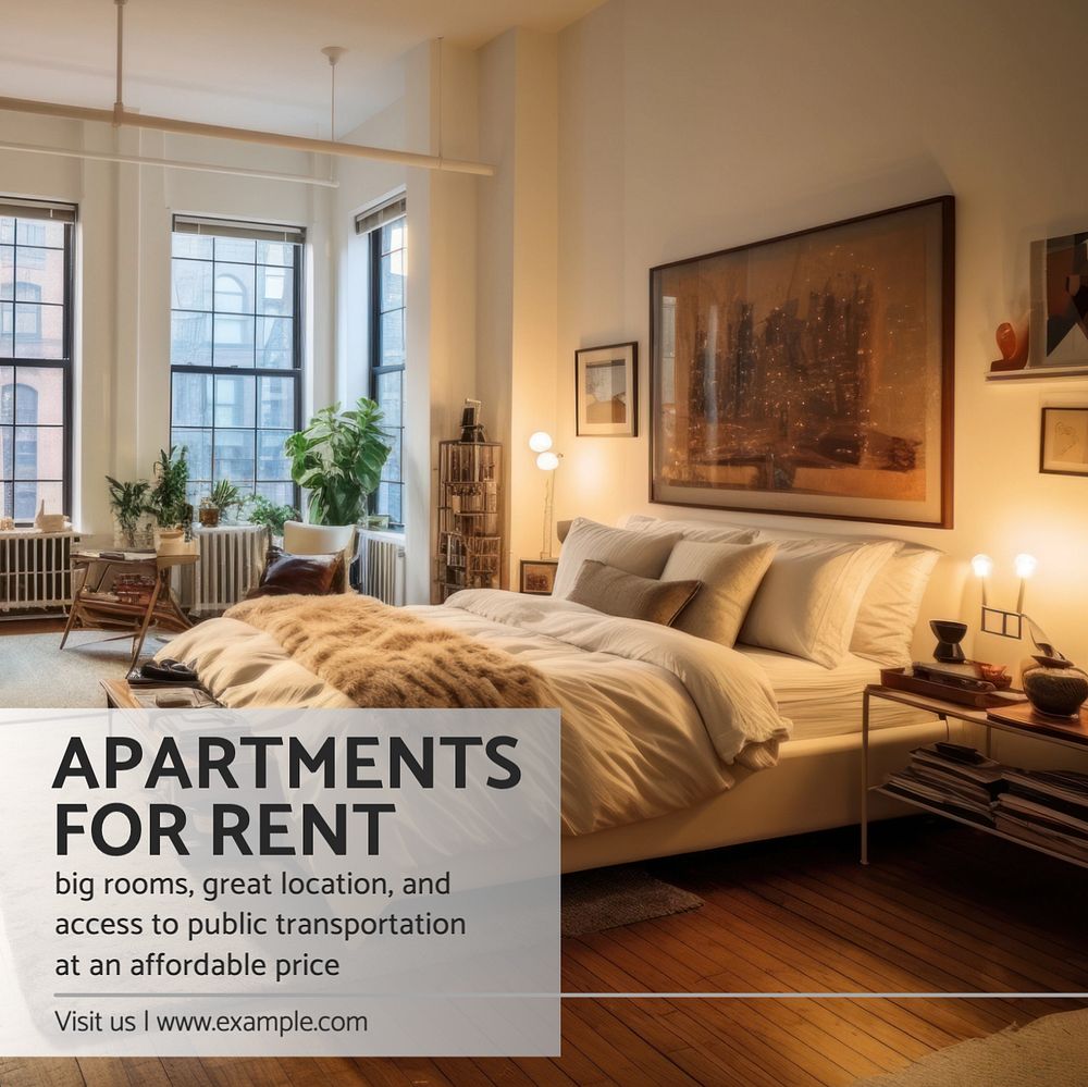 Renting apartment Instagram post template, editable text