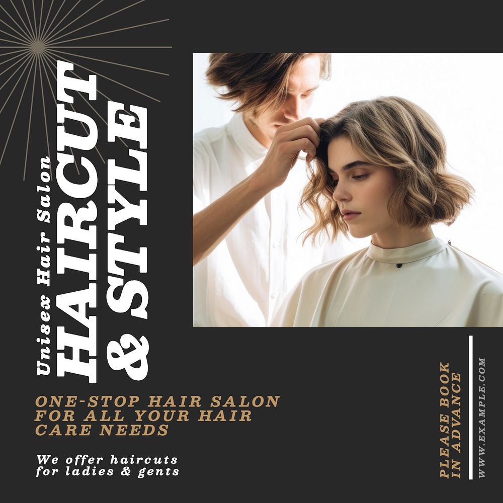 Haircut & style Instagram post template, editable text