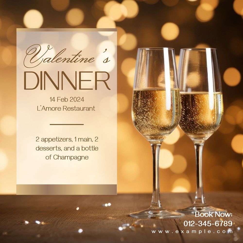 Valentine’s dinner Instagram post template, editable text