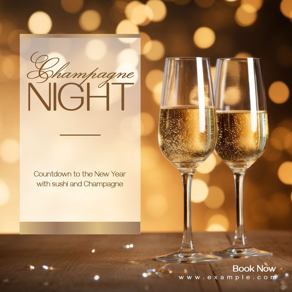 Champagne night Instagram post template, editable text