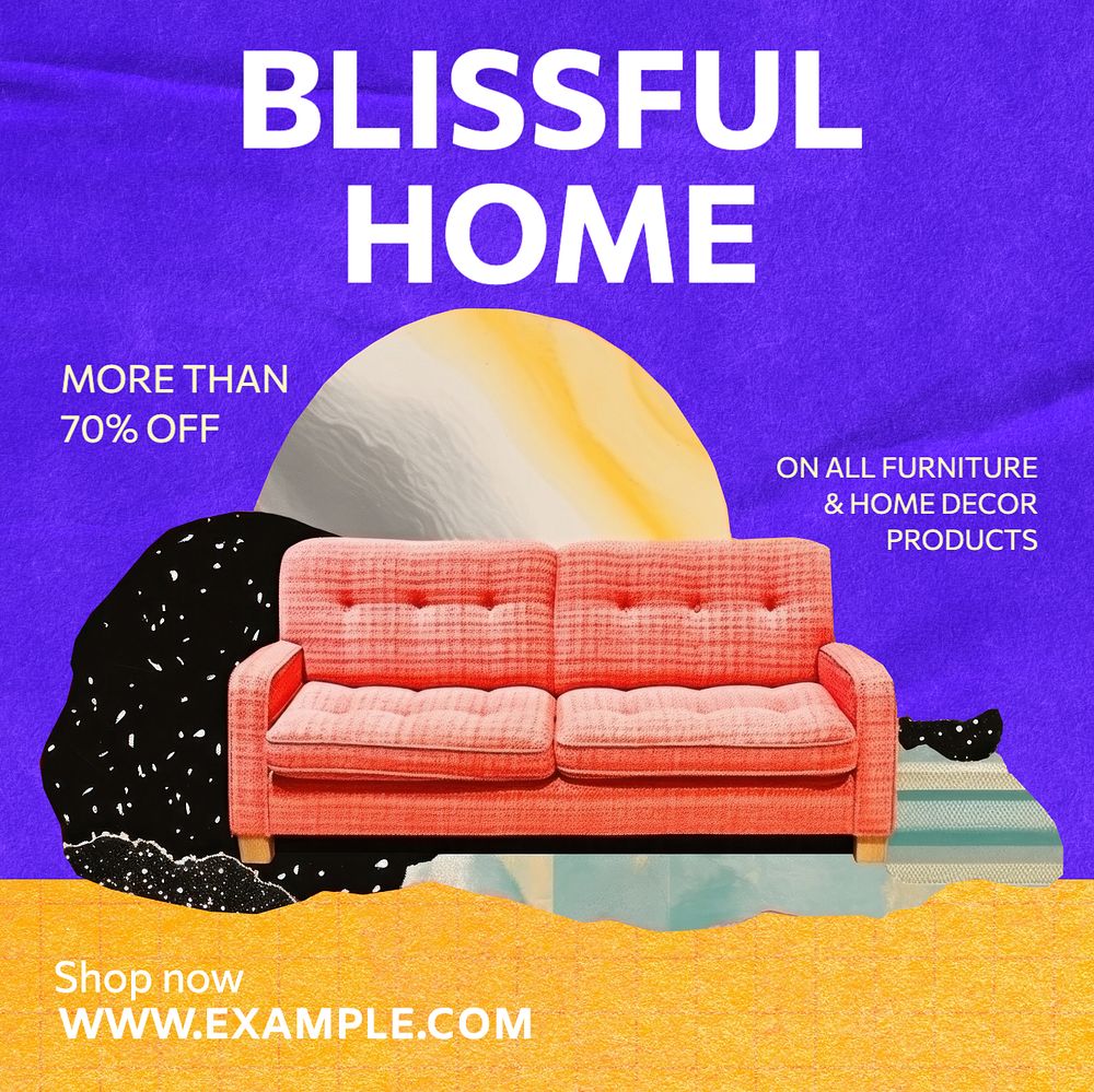 Blissful home Instagram post template, editable text