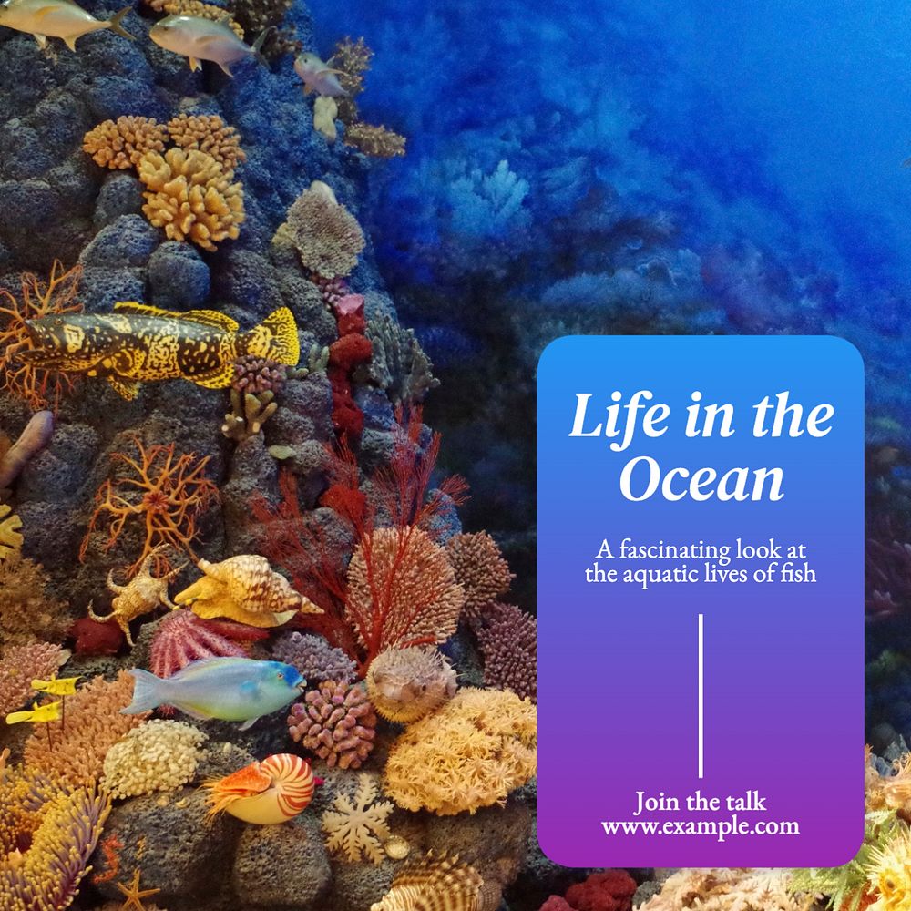 Ocean life Instagram post template, editable text