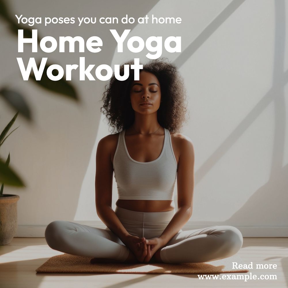 Home yoga workout Instagram post template, editable text