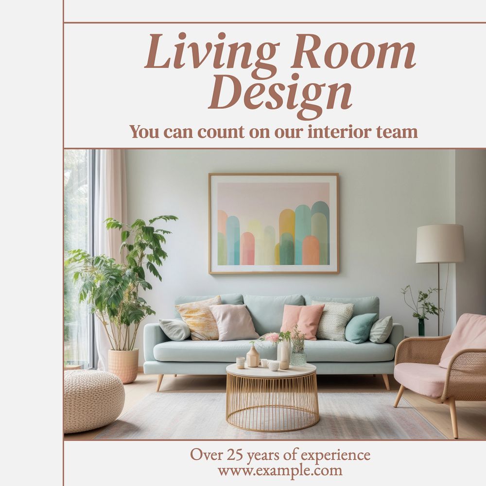 Living room interior Instagram post template, editable text