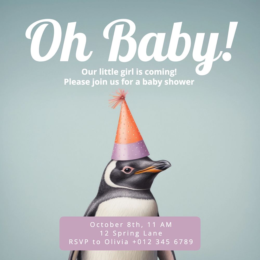 Baby shower Instagram post template, editable text