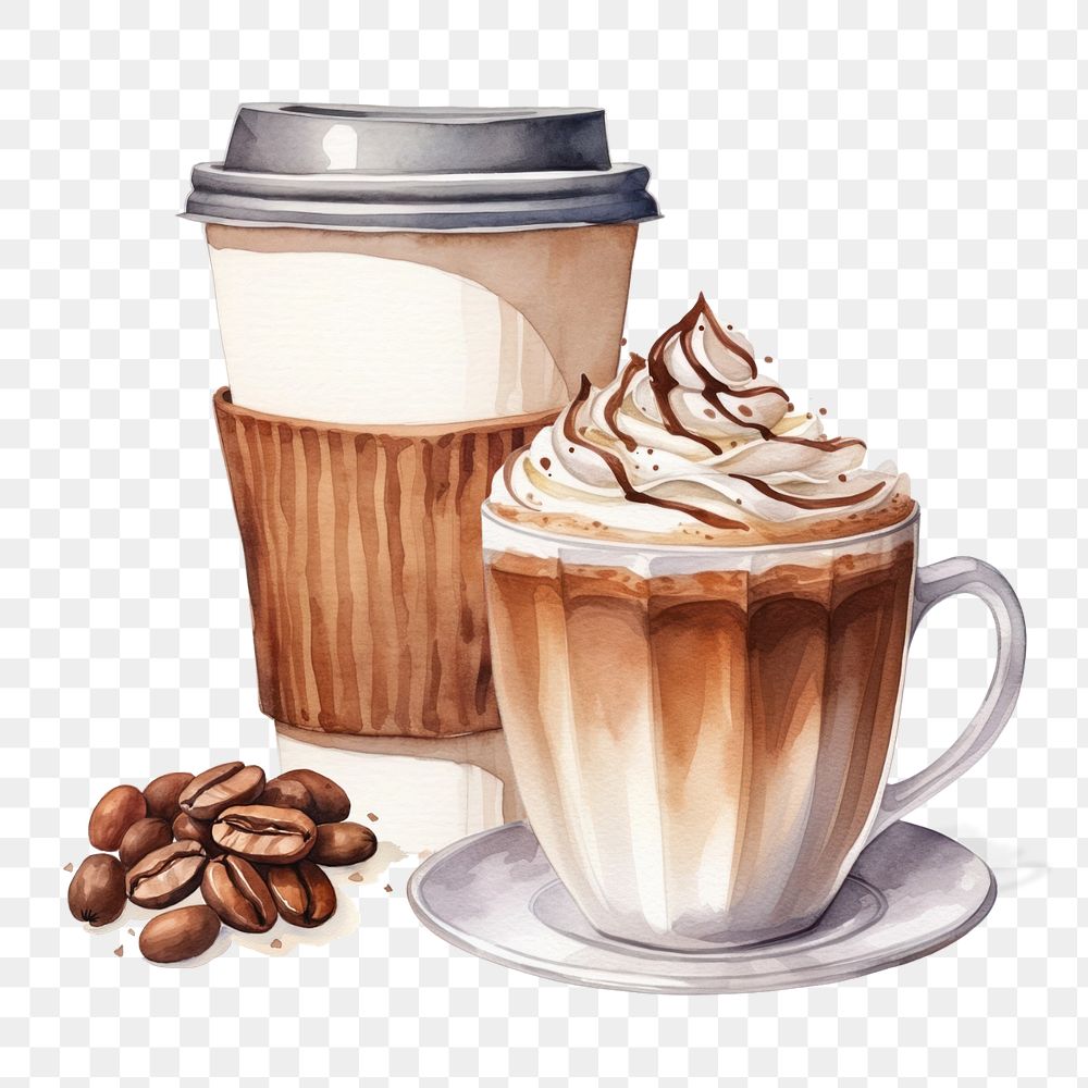 Watercolor coffee aesthetic png, editable remix