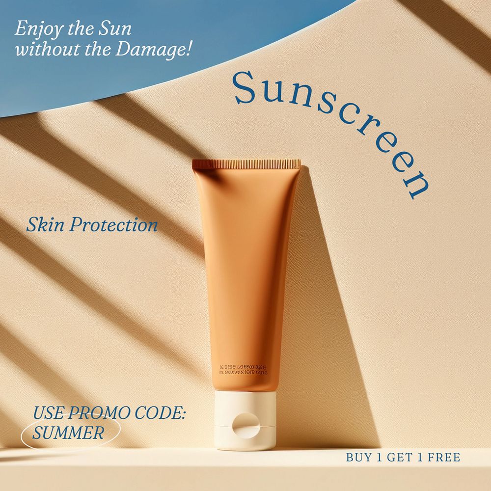 Sunscreen advertisement Instagram post template, editable text