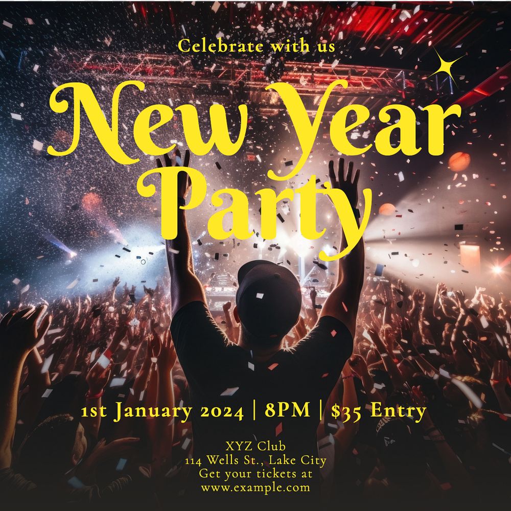 New Year party Instagram post template, editable text