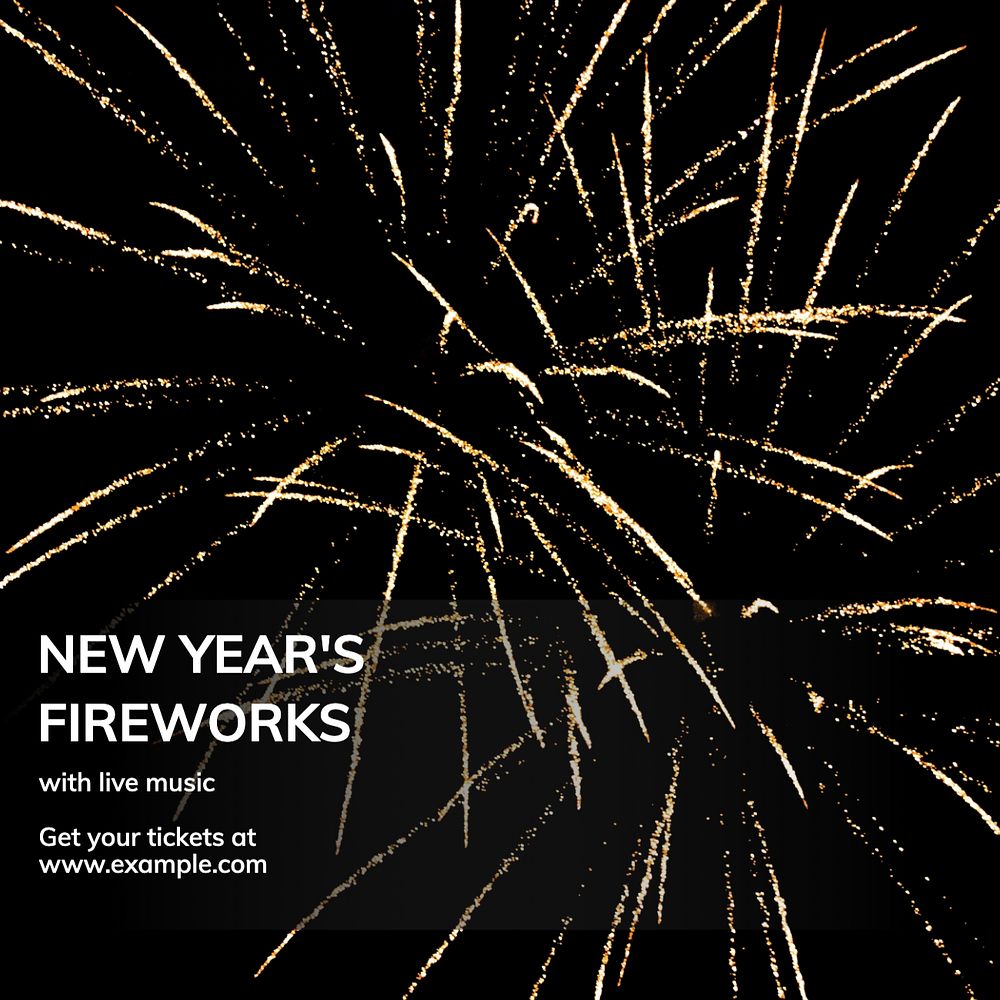 New year's fireworks Instagram post template, editable text