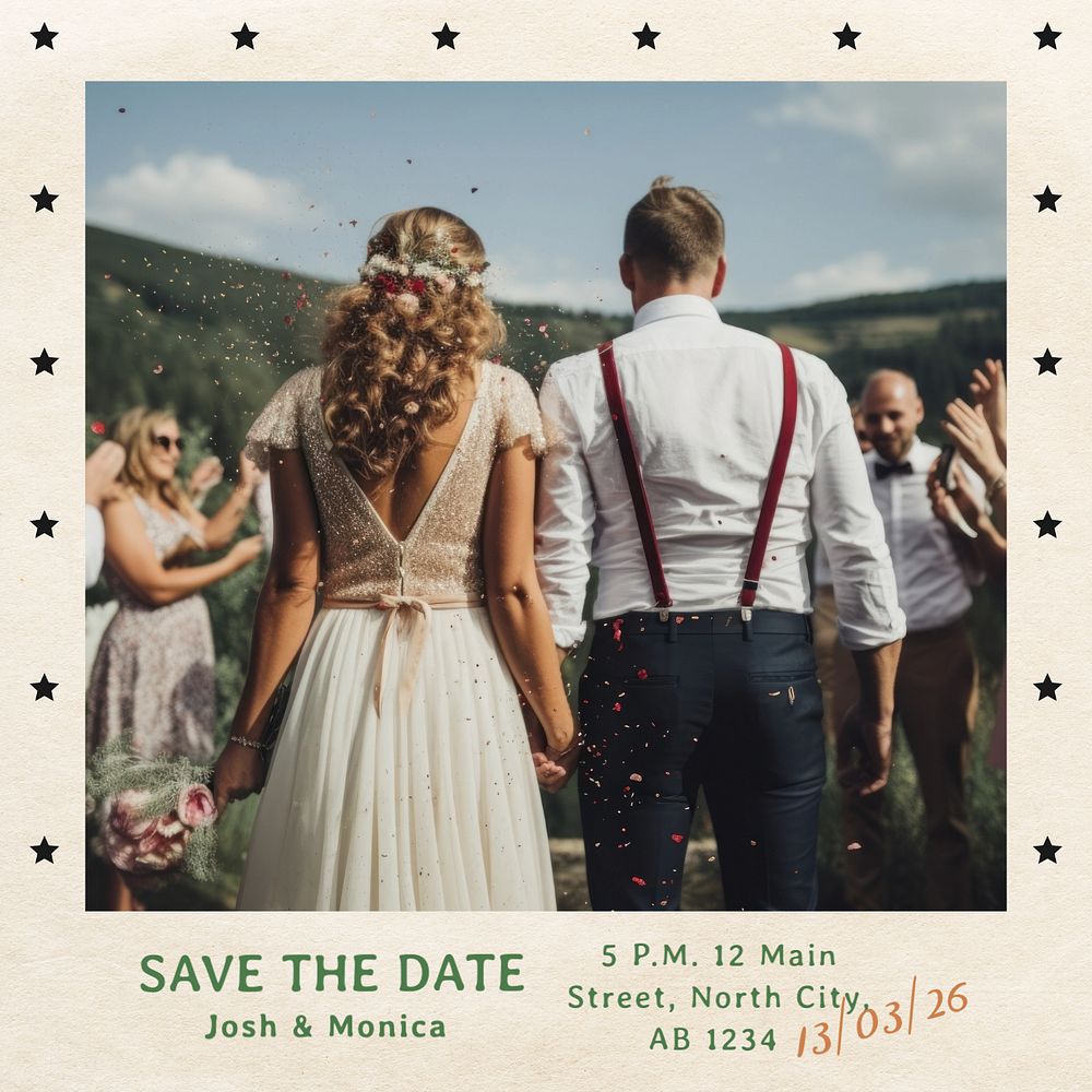 Save the date Instagram post template, editable text