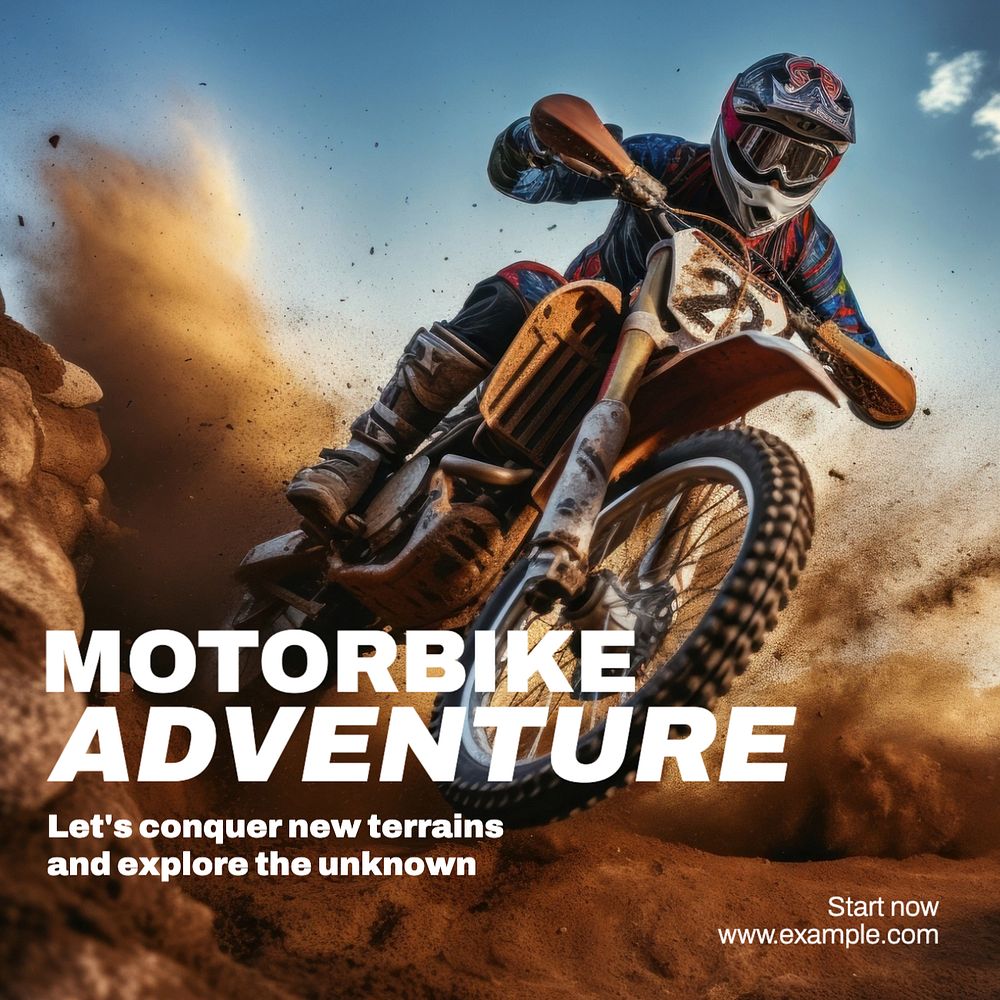 Motorbike adventure Instagram post template, editable text