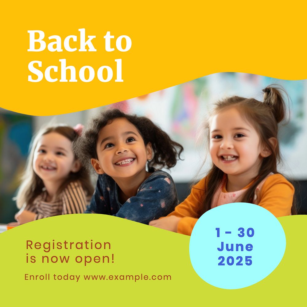 School registration Instagram post template, editable text