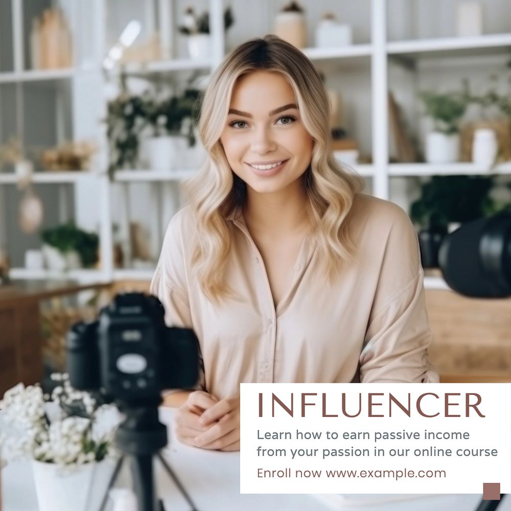 Influencer course Instagram post template, editable text