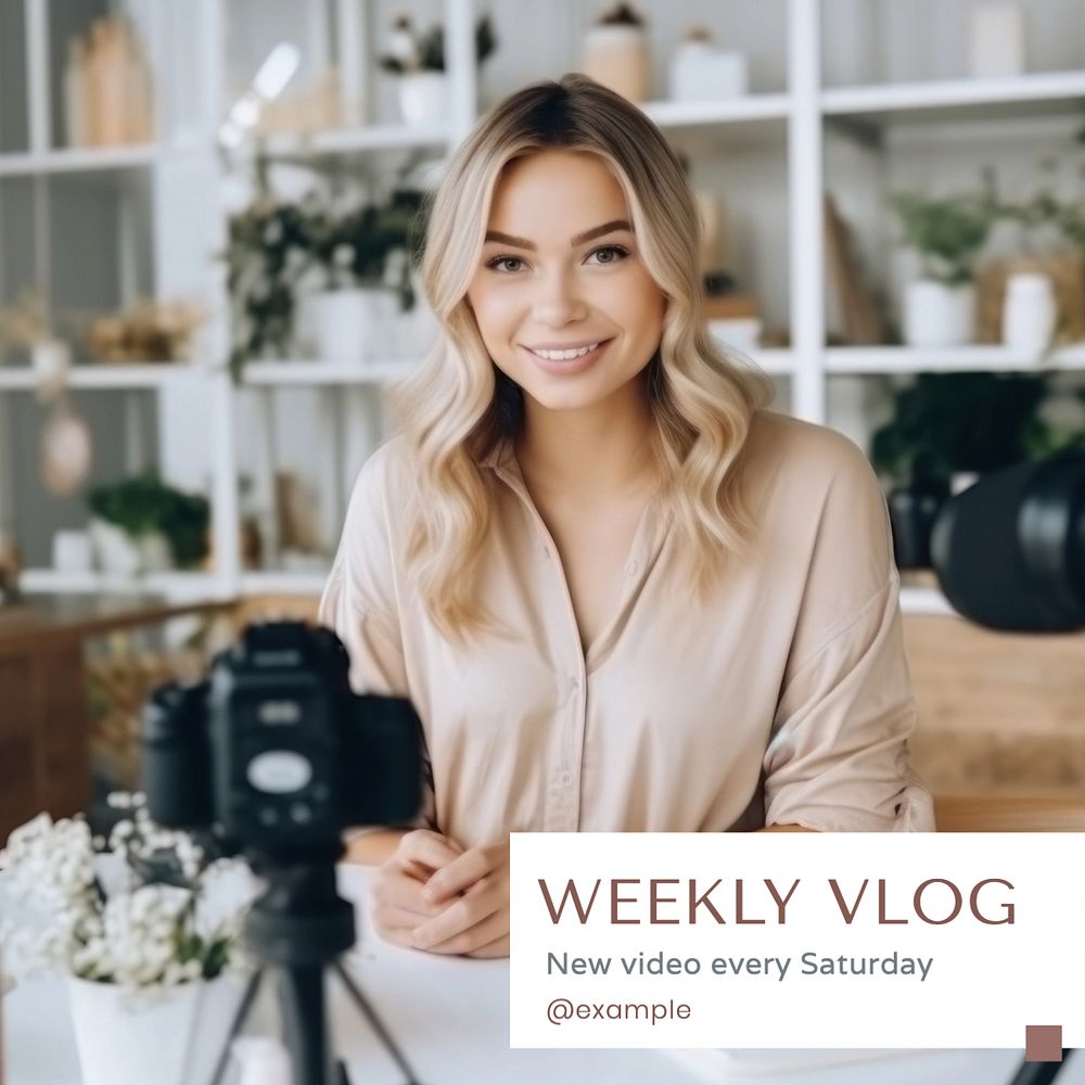 Weekly vlog Instagram post template, editable text