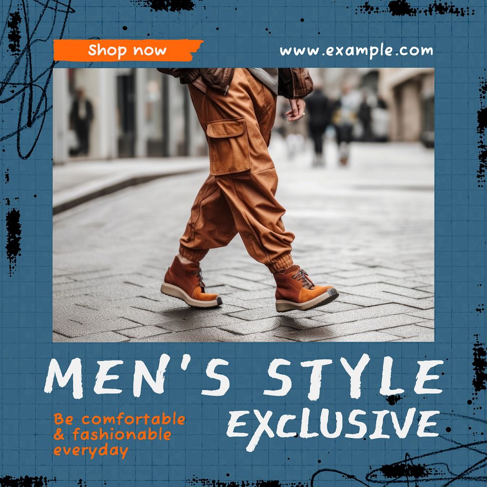 Men's style Instagram post template, editable text