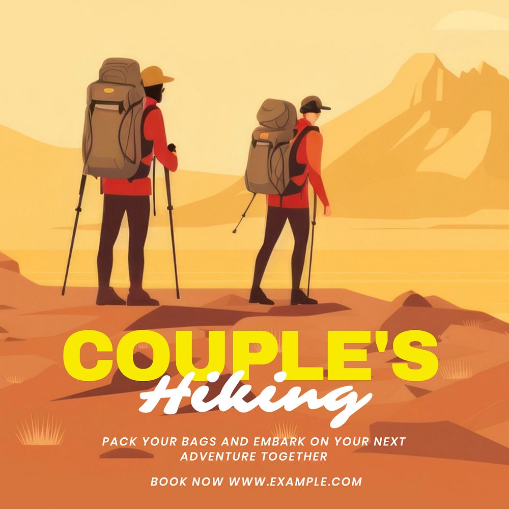 Couple's hiking Instagram post template, editable text