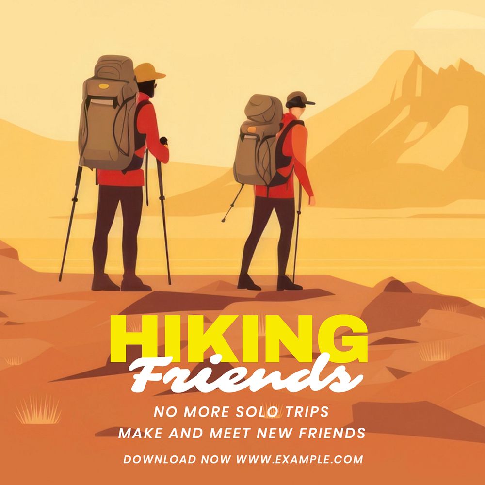 Hiking friends Instagram post template, editable text