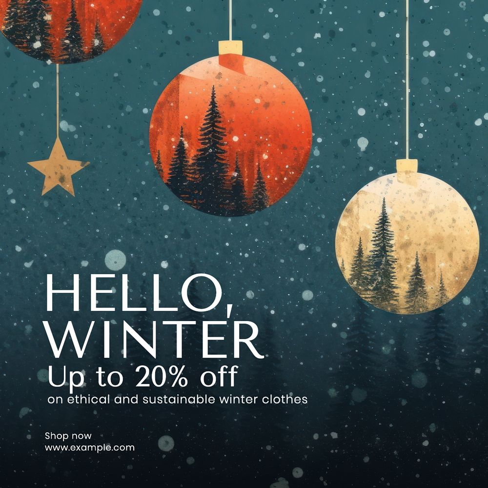 Winter sale Instagram post template, editable text