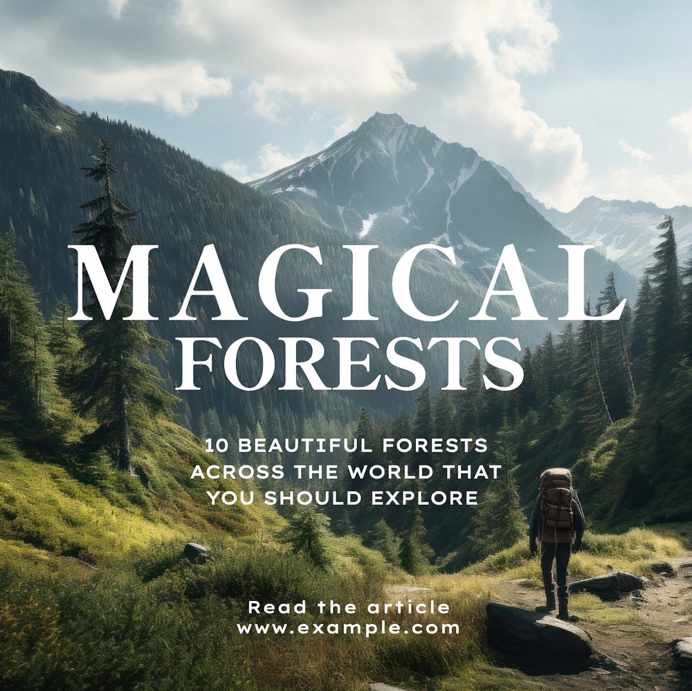 Magical forest Instagram post template, editable text