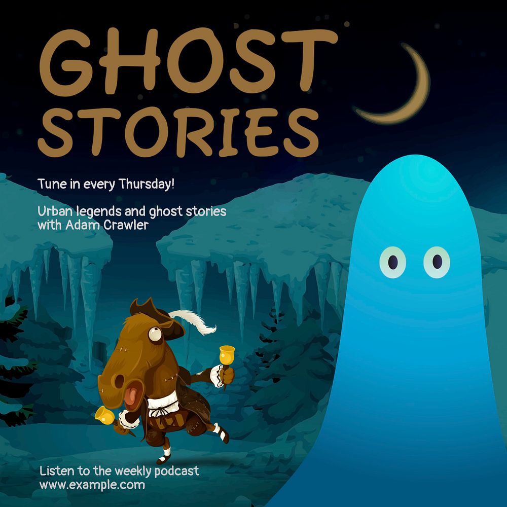 Ghost stories Instagram post template, glitch game editable design