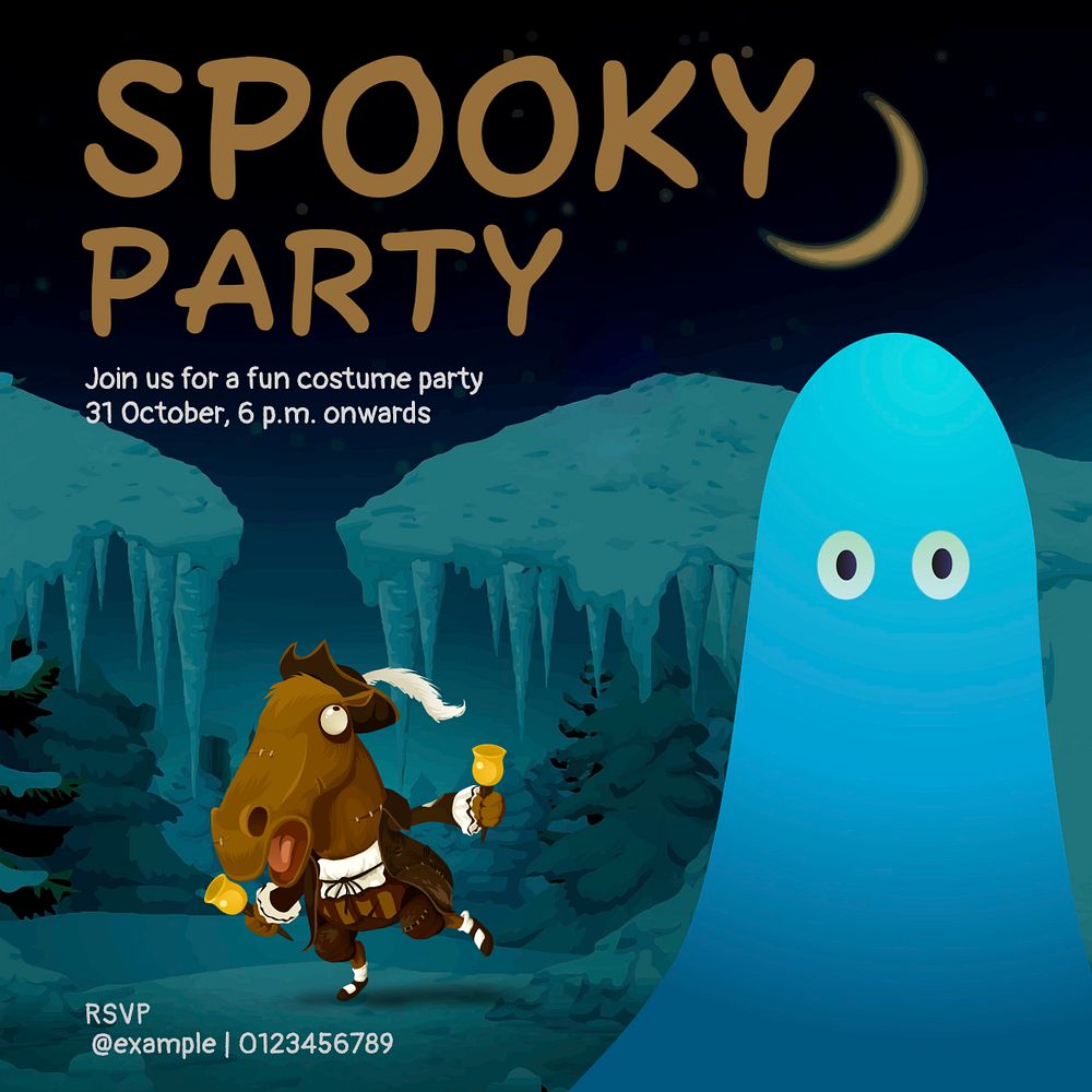 Halloween party Instagram post template, glitch game editable design