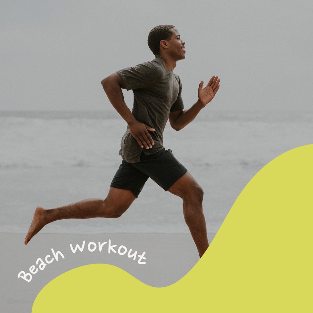 Beach workout Instagram post template, editable text