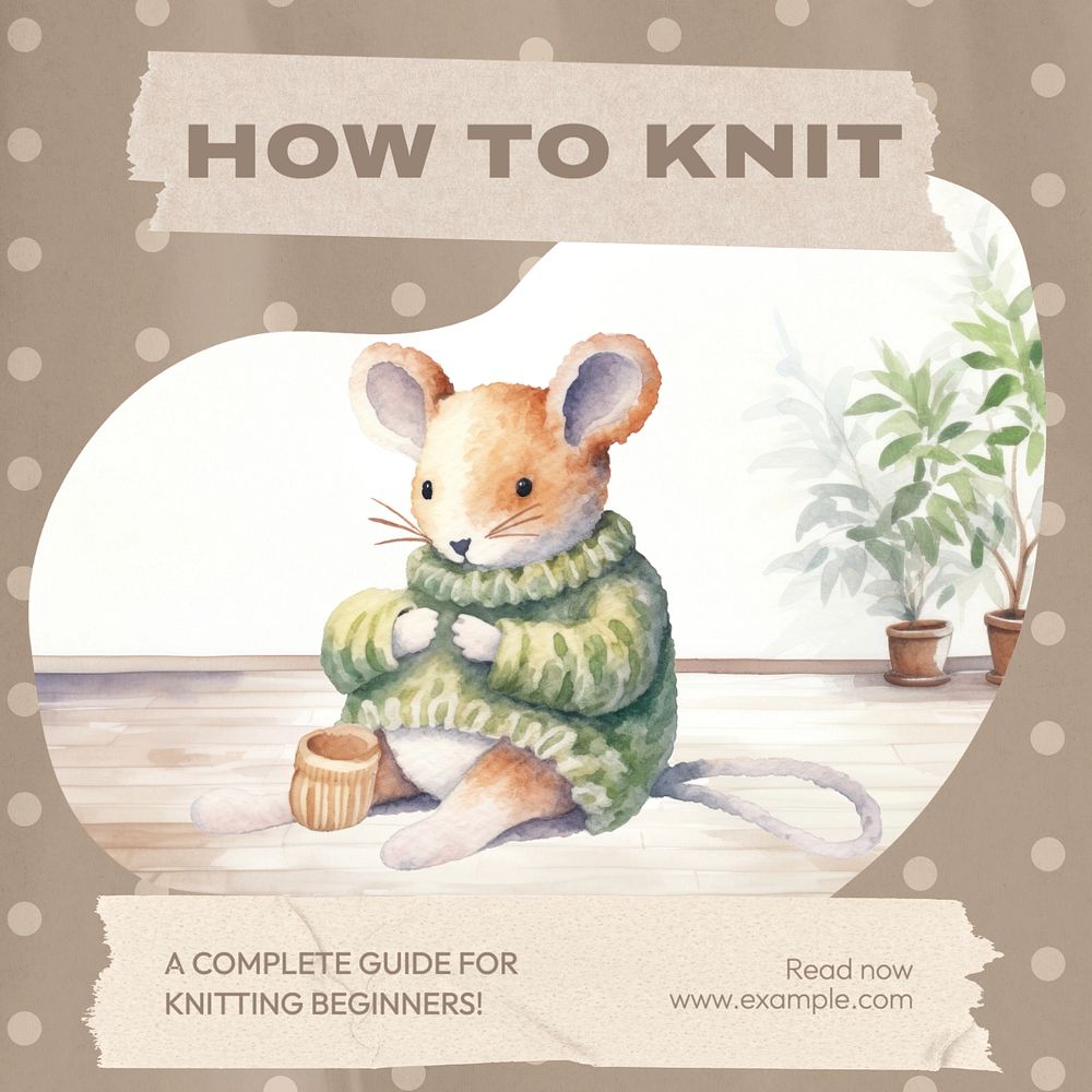 Knitting guide Instagram post template, editable text