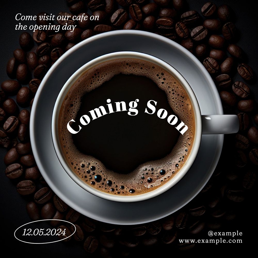 Cafe opening Instagram post template, editable text