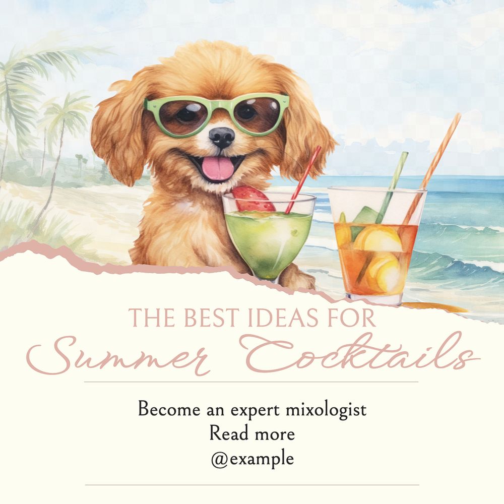 Summer cocktails Instagram post template, editable text