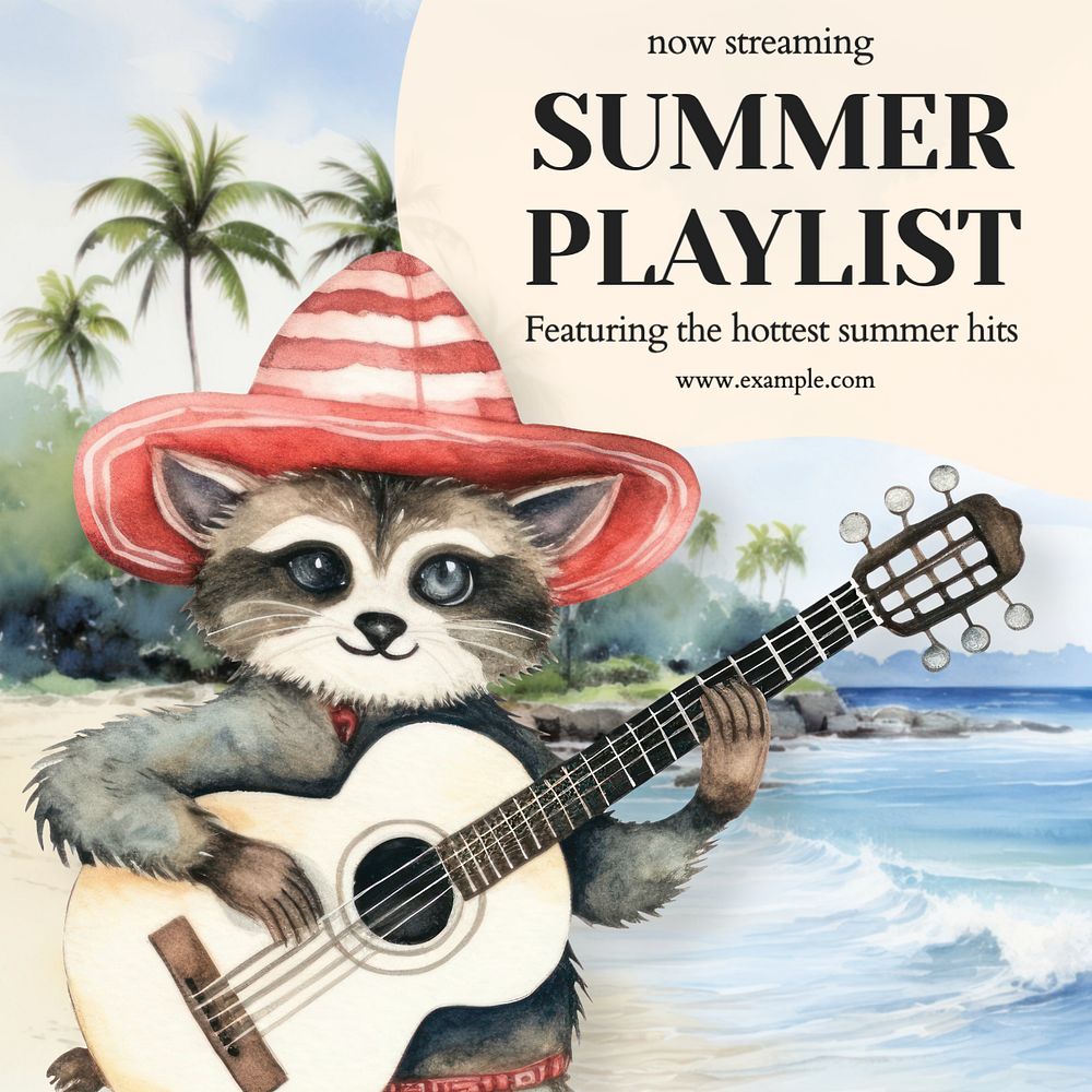 Summer playlist Instagram post template, editable text