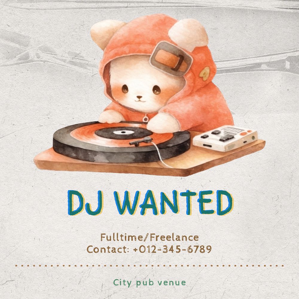 DJ wanted Instagram post template, editable text