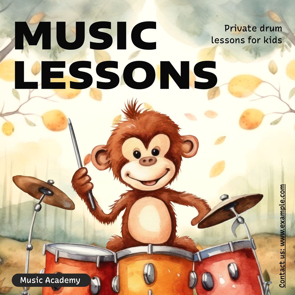 Music lessons Instagram post template, editable text