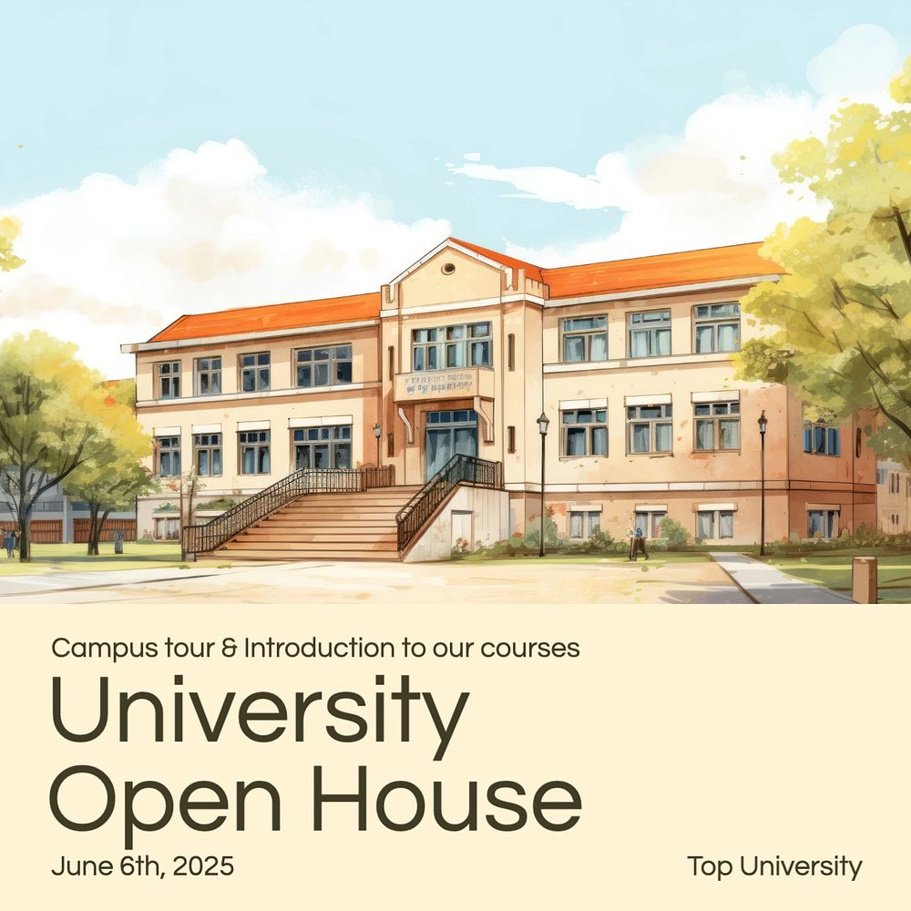 University open house Instagram post template, editable text