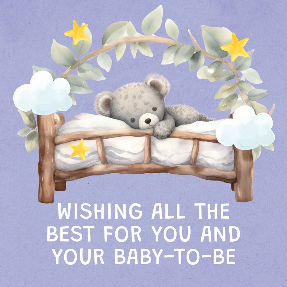 Baby shower greeting Instagram post template, editable text