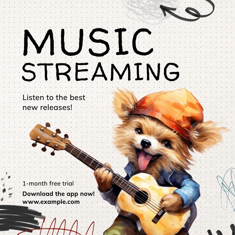 Music streaming Instagram post template, editable text