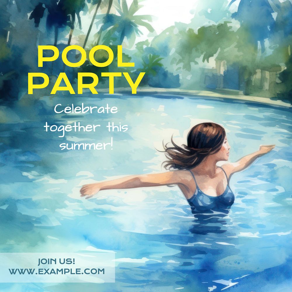 Pool party Instagram post template, editable text