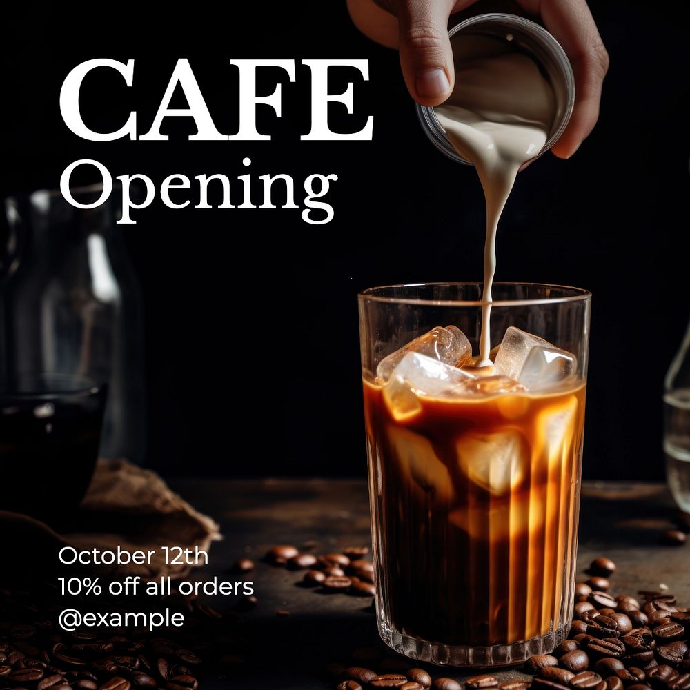 Cafe opening Instagram post template, editable text