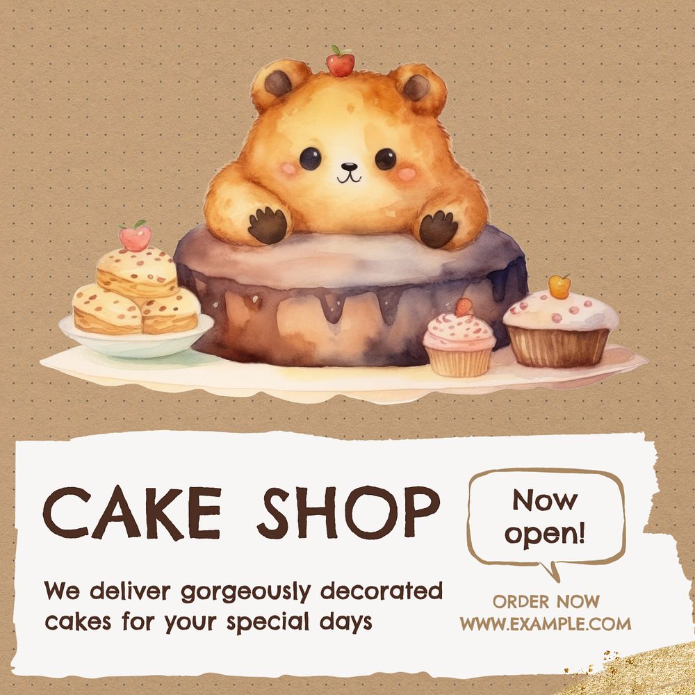 Cake shop Instagram post template, editable text