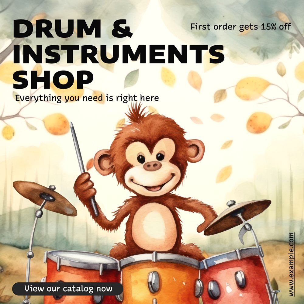 Drums shop Instagram post template, editable text