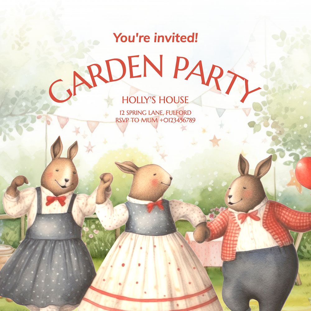 Garden party Instagram post template, editable text