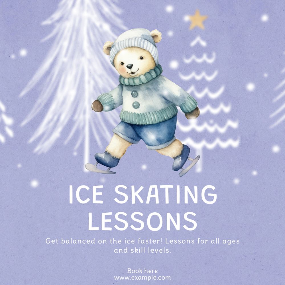 Ice skating lessons Instagram post template, editable text