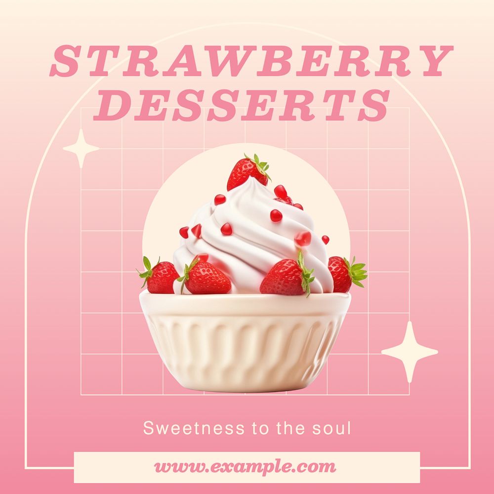 Strawberry desserts Instagram post template, editable text