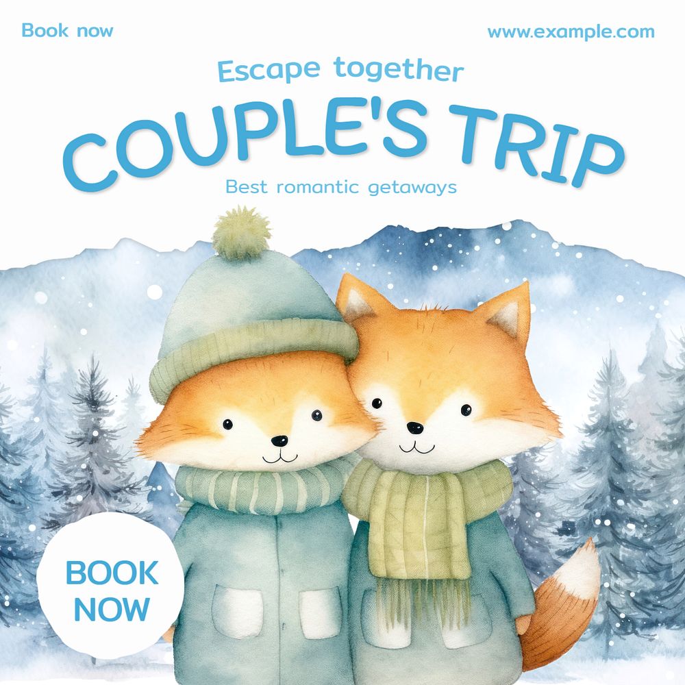 Couple's trip Instagram post template, editable text